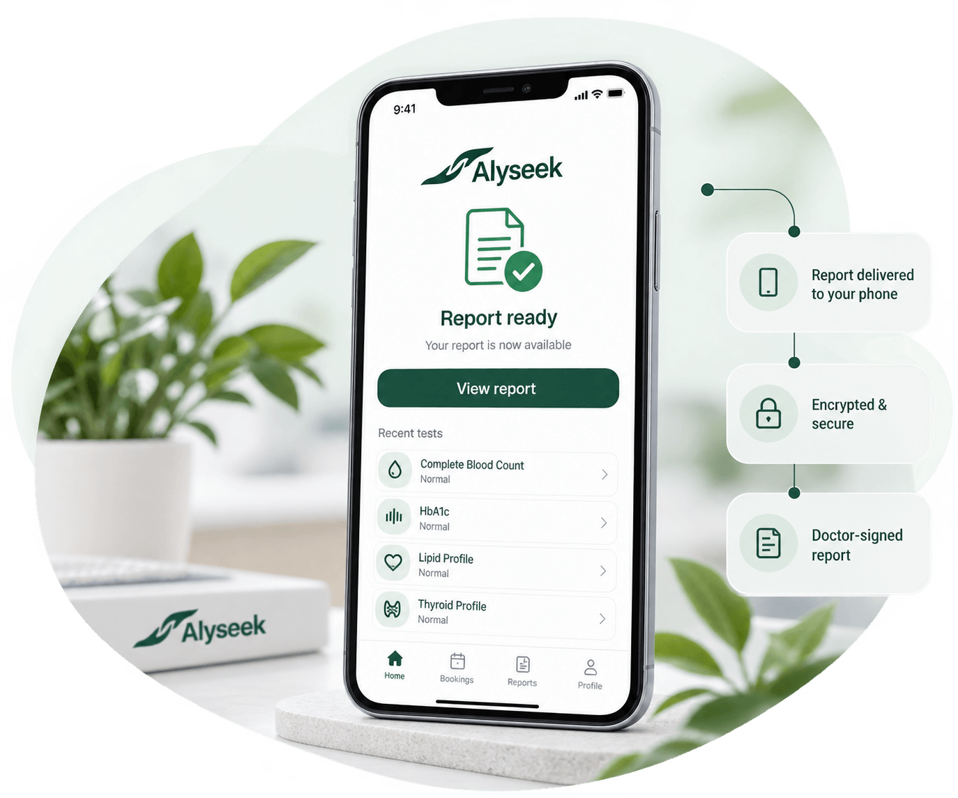 Digital Alyseek diagnostic report delivered on a mobile phone
